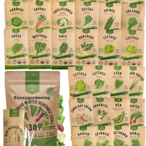 30 Winter Vegetable Garden Seeds Variety Pack - 33,200+ Non-GMO Heirloom