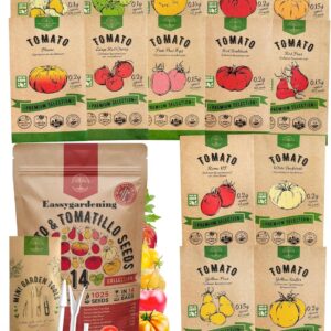 14 Rare Tomato & Tomatillo Garden Seeds Variety Pack 800+ Non-GMO Heirloom Tomato & Tomatillo Seeds: Beefsteak, Roma, Pear, Thai, Cherry Tomatoes