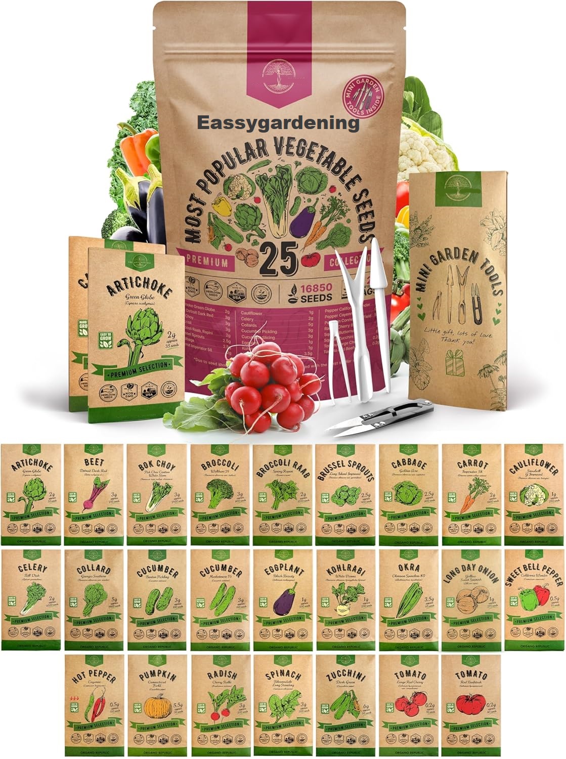 25 Vegetable Seeds Variety Pack - 16,850+ Non-GMO Heirloom Seeds for Planting Vegetables and Fruits