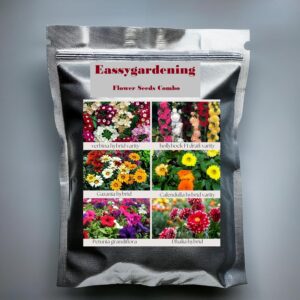 Hybrid imported Flower Seeds Pack of 6 Variety|Verbina | Hollyhock | Gazania | Calendulla | Petunia | Dhalia