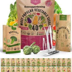 40 Vegetable Seeds Variety Pack - 26000 Non GMO Heirloom Seeds for Planting Vegetables and Fruits