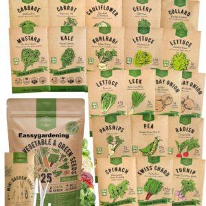 25 Winter Vegetable & Greens Garden Seeds Variety Pack - 27,675+ Non-GMO Heirloom
