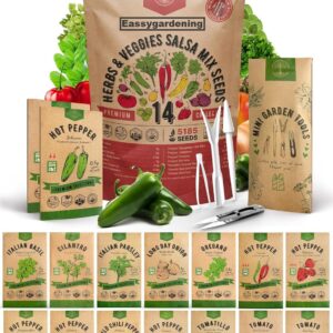 14 Herbs & Veggies Salsa Mix Seeds Variety Pack - 5,180+ Non GMO Heirloom Herb, Tomato & Chili Pepper Seeds for Planting, Outdoor & Indoor Home Gardening: Basil, Cilantro, Onion, Peppers, Tomatoes