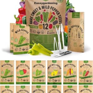 12 Sweet & Mild Capsicum Chilli Seeds Variety Pack - 500+ Non-GMO Heirloom Pepper Seeds